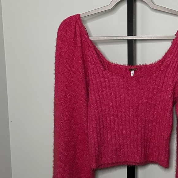 Free People Pink Ribbed Knit Balloon Sleeve Sweater-size Medium-Katie style EUC - Picture 9 of 11